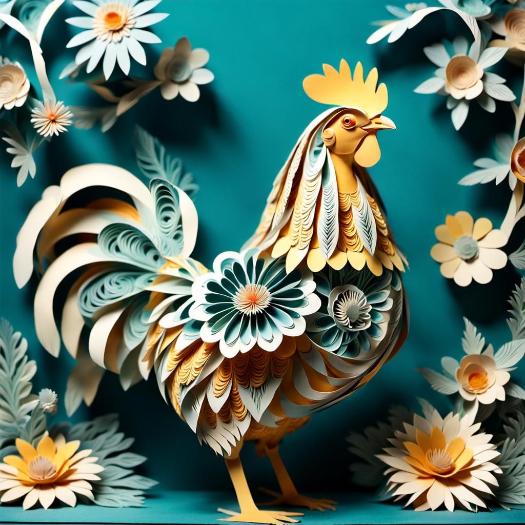 Chicken with Flowers, Haeckel-Inspired 3D Sculpture