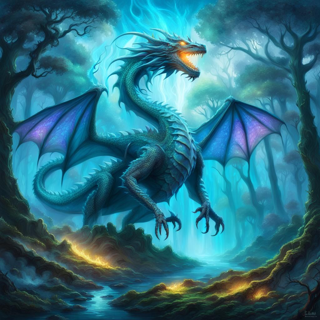 Ethereal Ghost Dragon Floats Above Ancient Forest