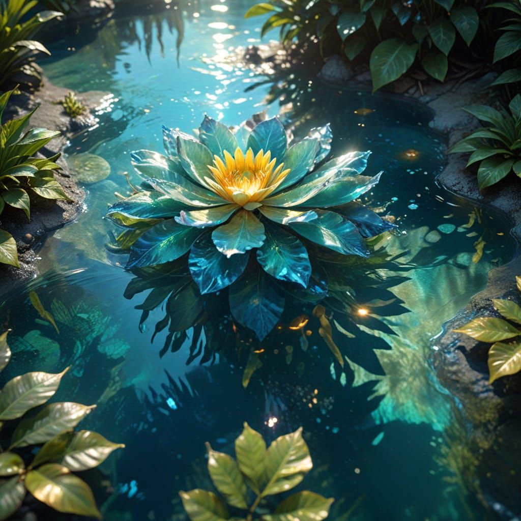 Flor Agua in Tranquil Pool - Hyper-Realistic Digital Art