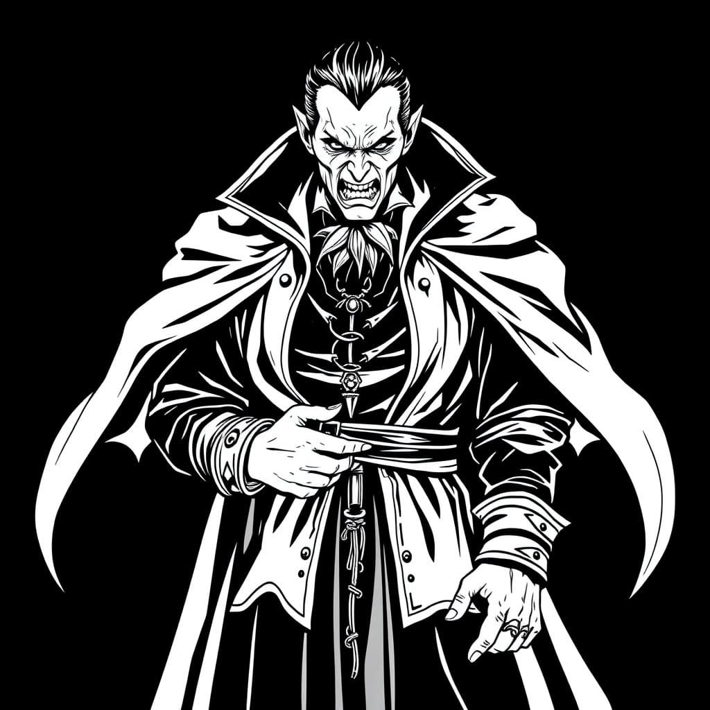 Vampire Nobleman in 14th Century D&D Line Art