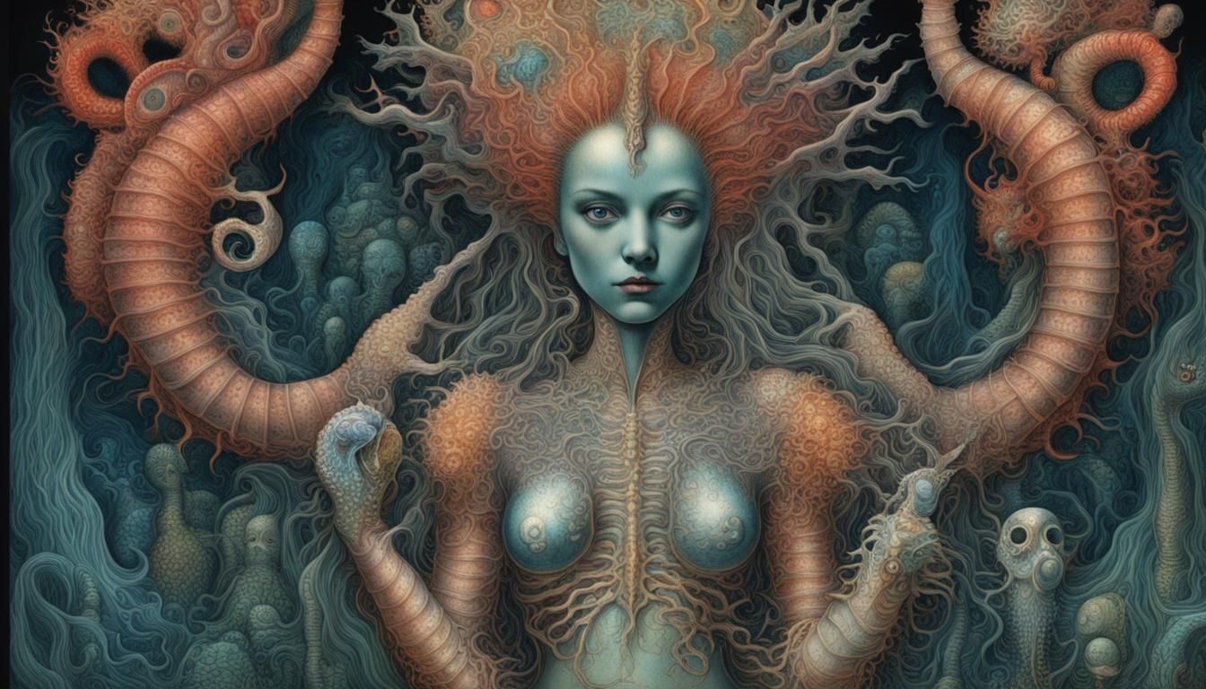 Biomechanical Mermaid Cyborg with Seahorse