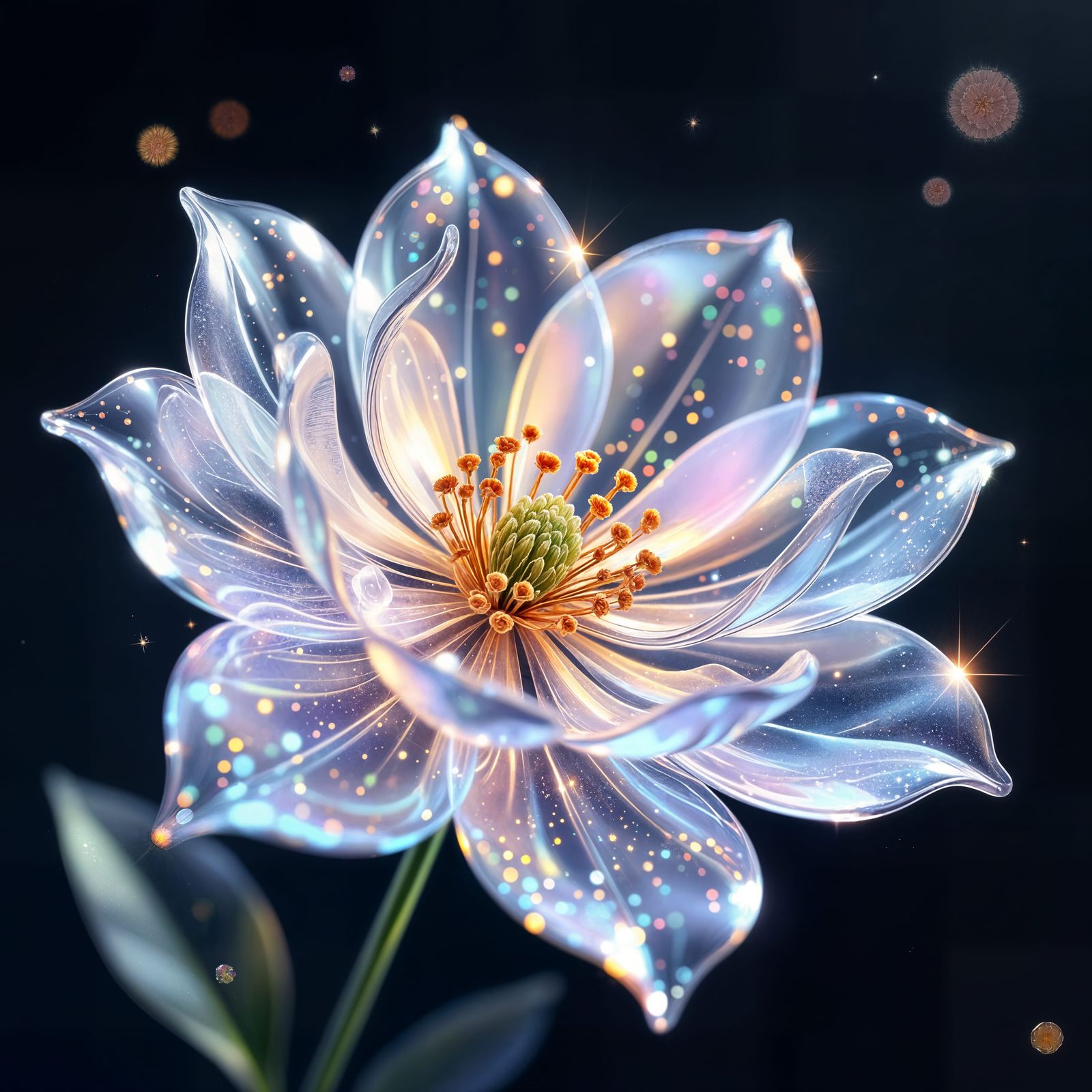 Ethereal Glass Flower with Stardust Reflections