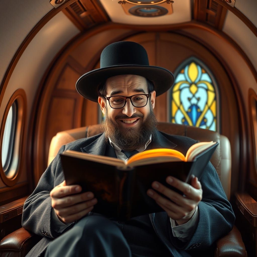 Orthodox Jew in Luxurious Airplane Study