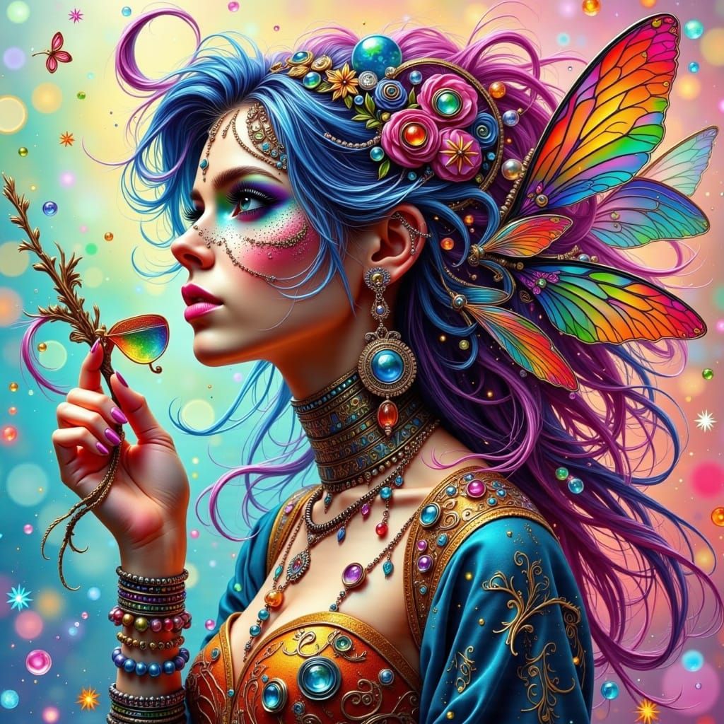 Enigmatic Fae Amidst Cyberpunk Ruins