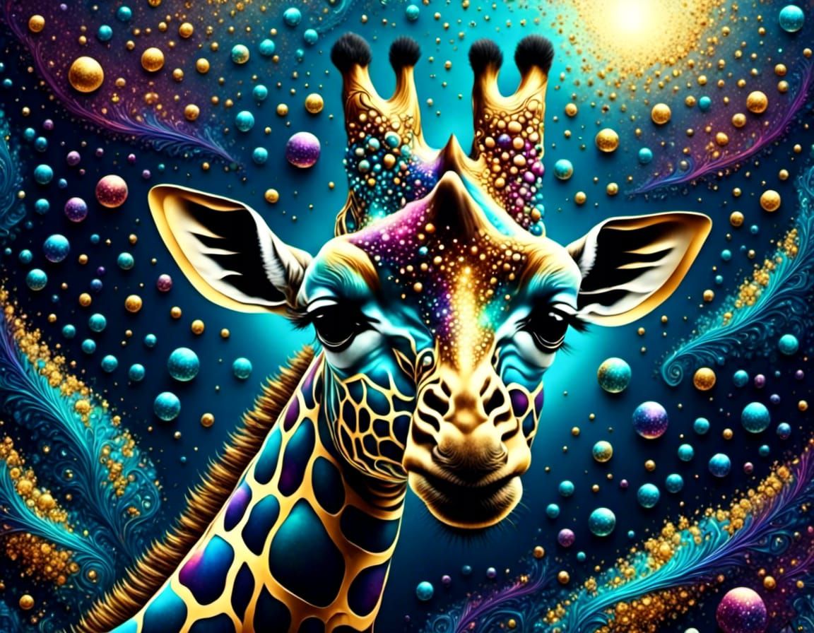 Surreal Fingerpunk Giraffe in Fractal Rainbow Style