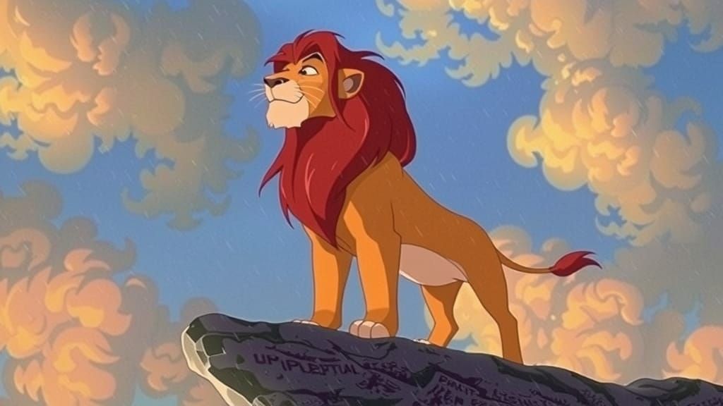 Anime-Style Lion Roaring on Rocky Cliff