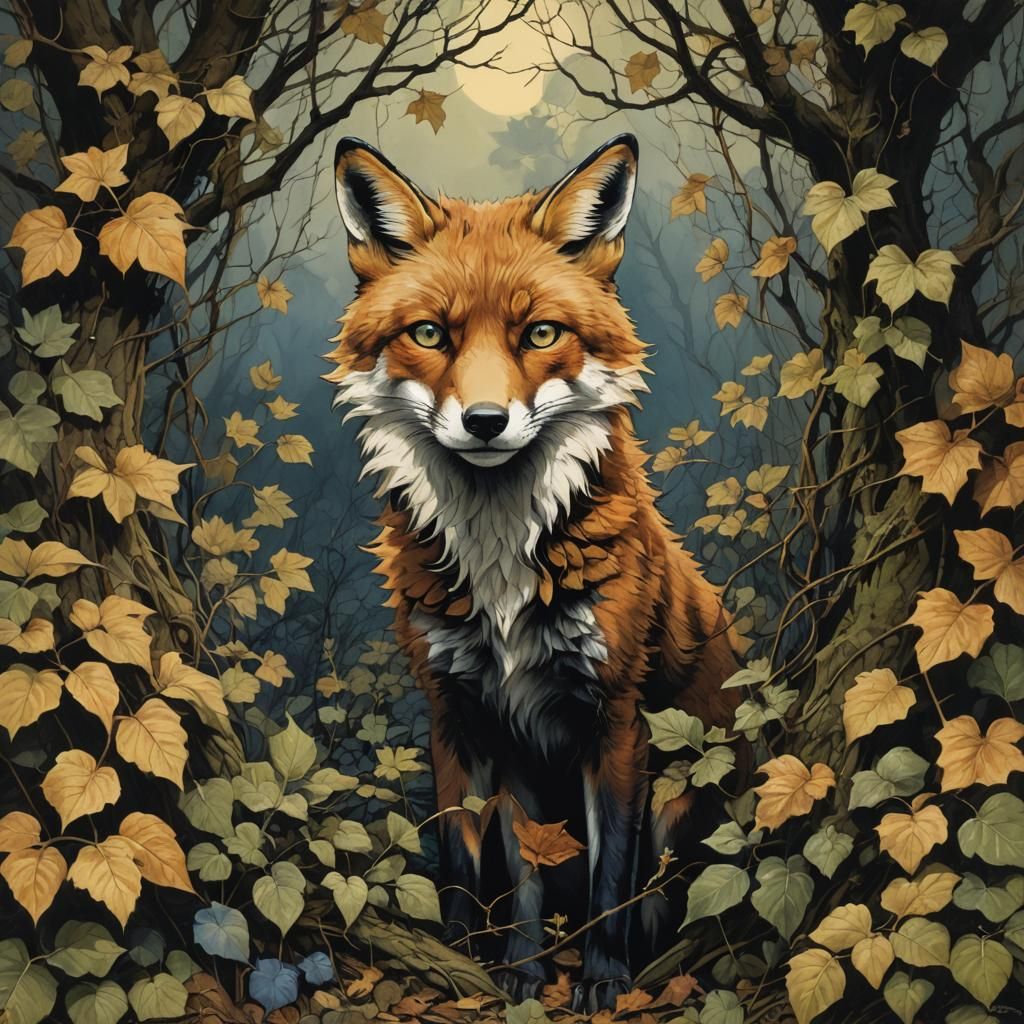 Fox Hiding in Briars: Graphic Illustration