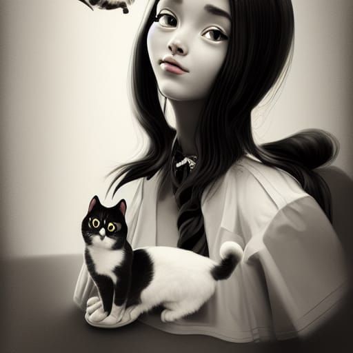 Mexican Girl and Cat in Pixar Style