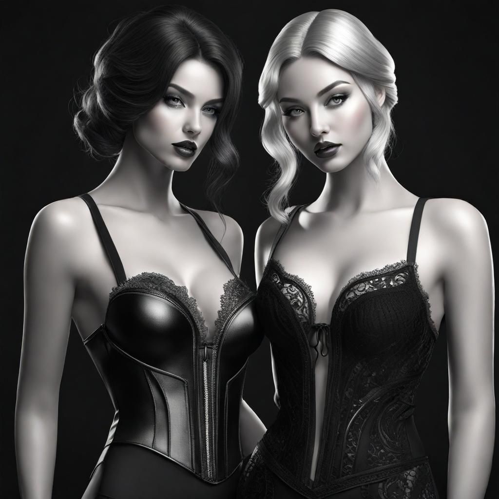 Two enchantingly beautiful women in black lingerie  3