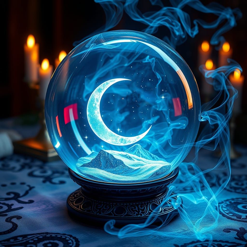Enchanted Crystal Orb in Whimsical Nighttime Scene
