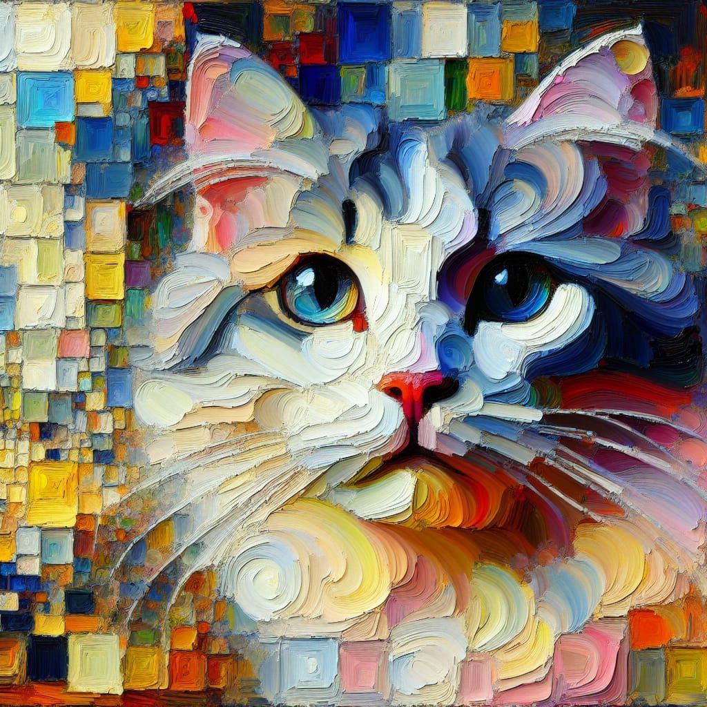 Cat Painting in Gaudi-esque Neo-Expressionist Style