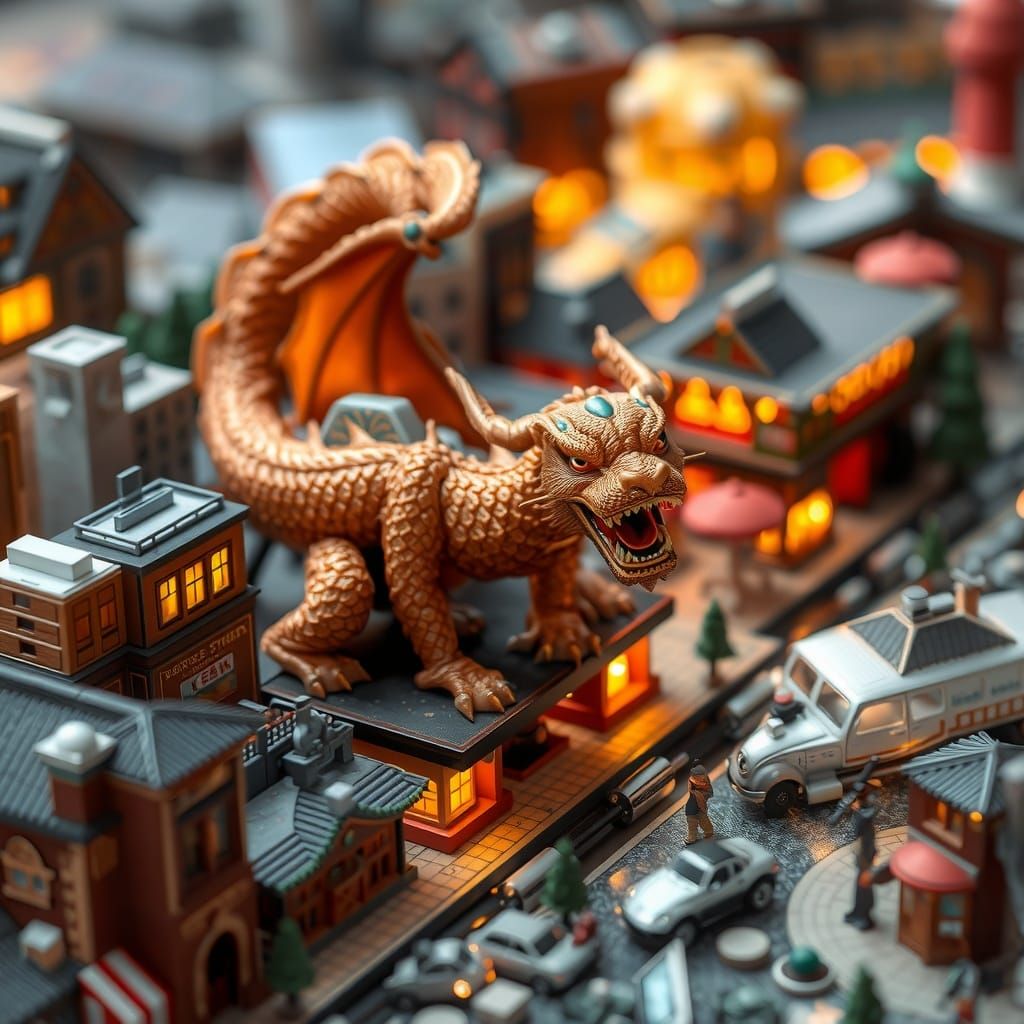 Miniature Tilt-Shift Dragon Cityscape