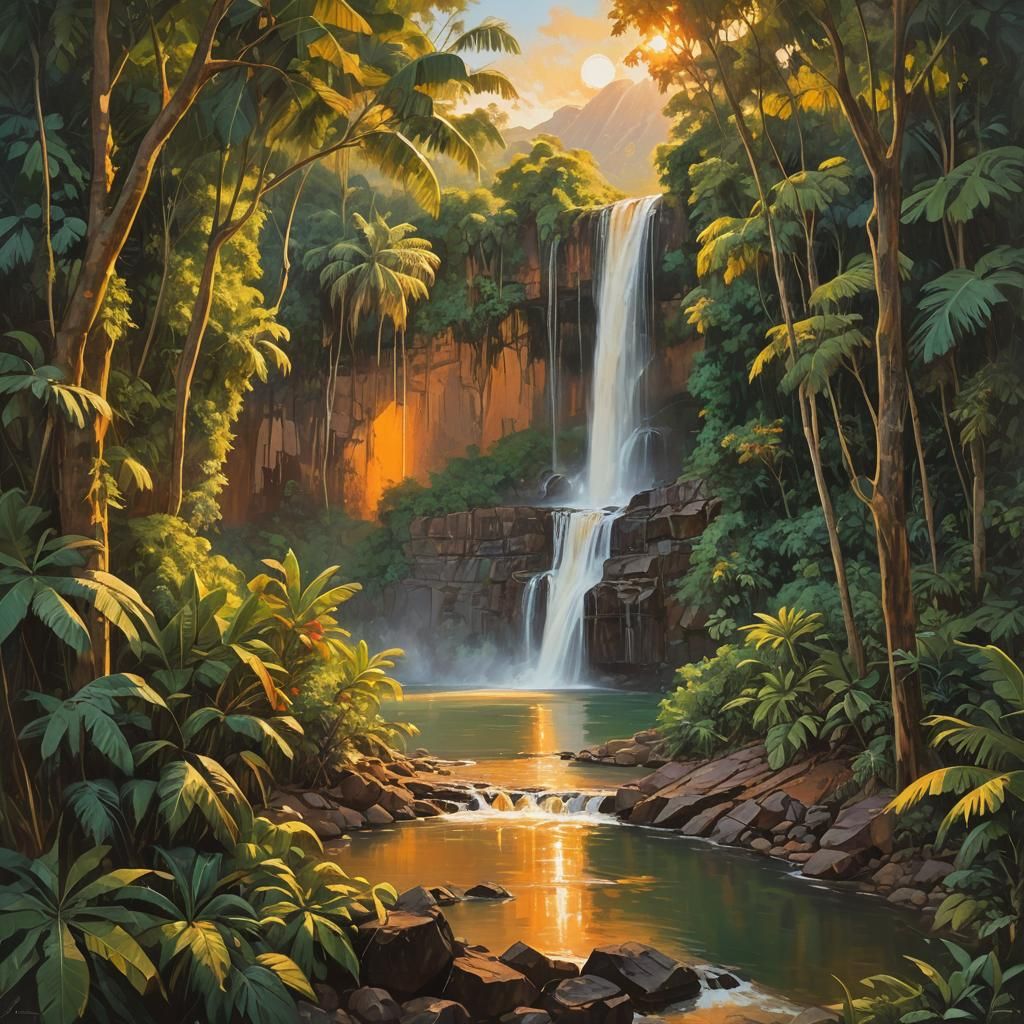 El Salto Waterfall Sunset in Impressionist Style