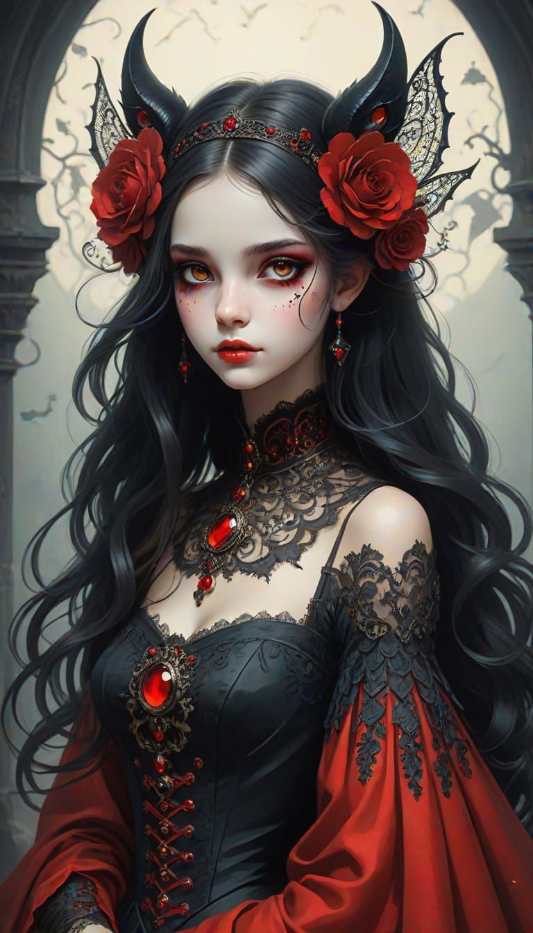 Cartoon-Inspired Goth Girl with Bat Headdress