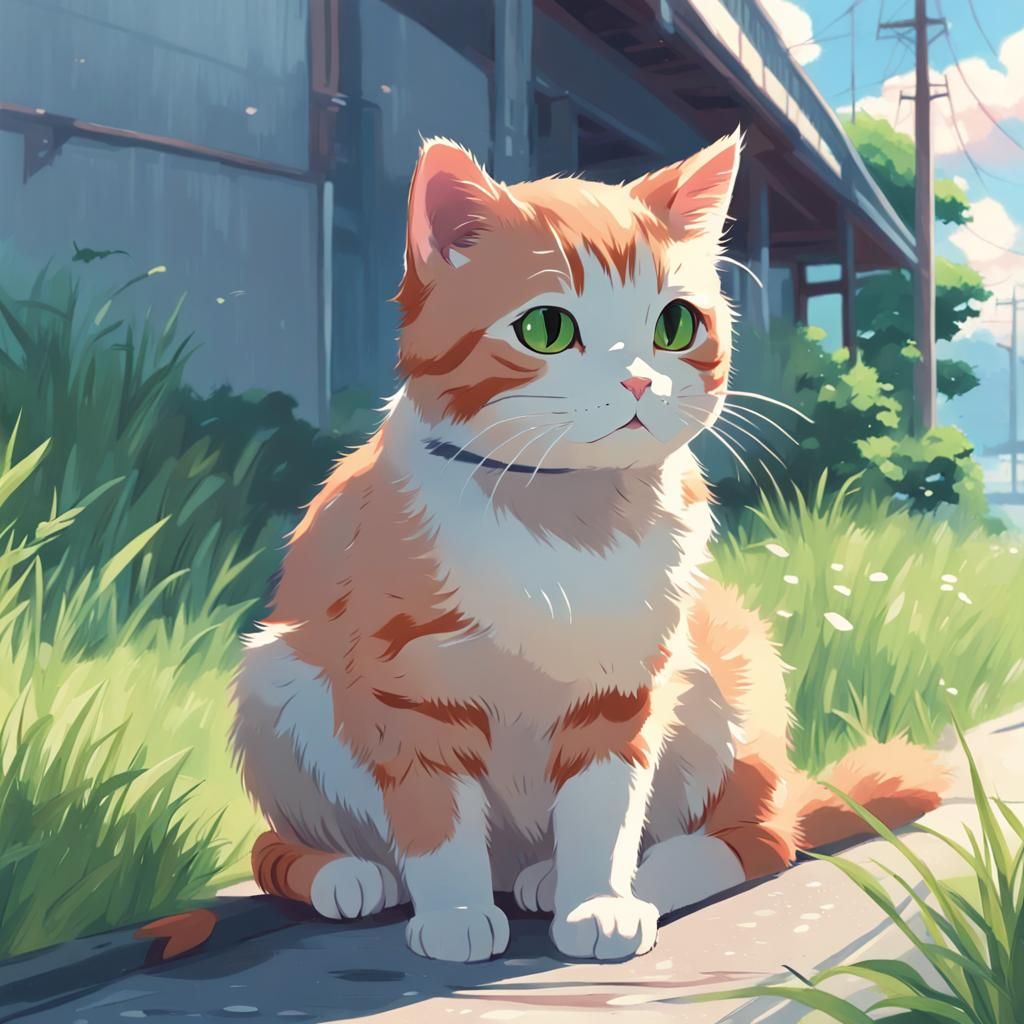 Cat in Shinkai Anime Style