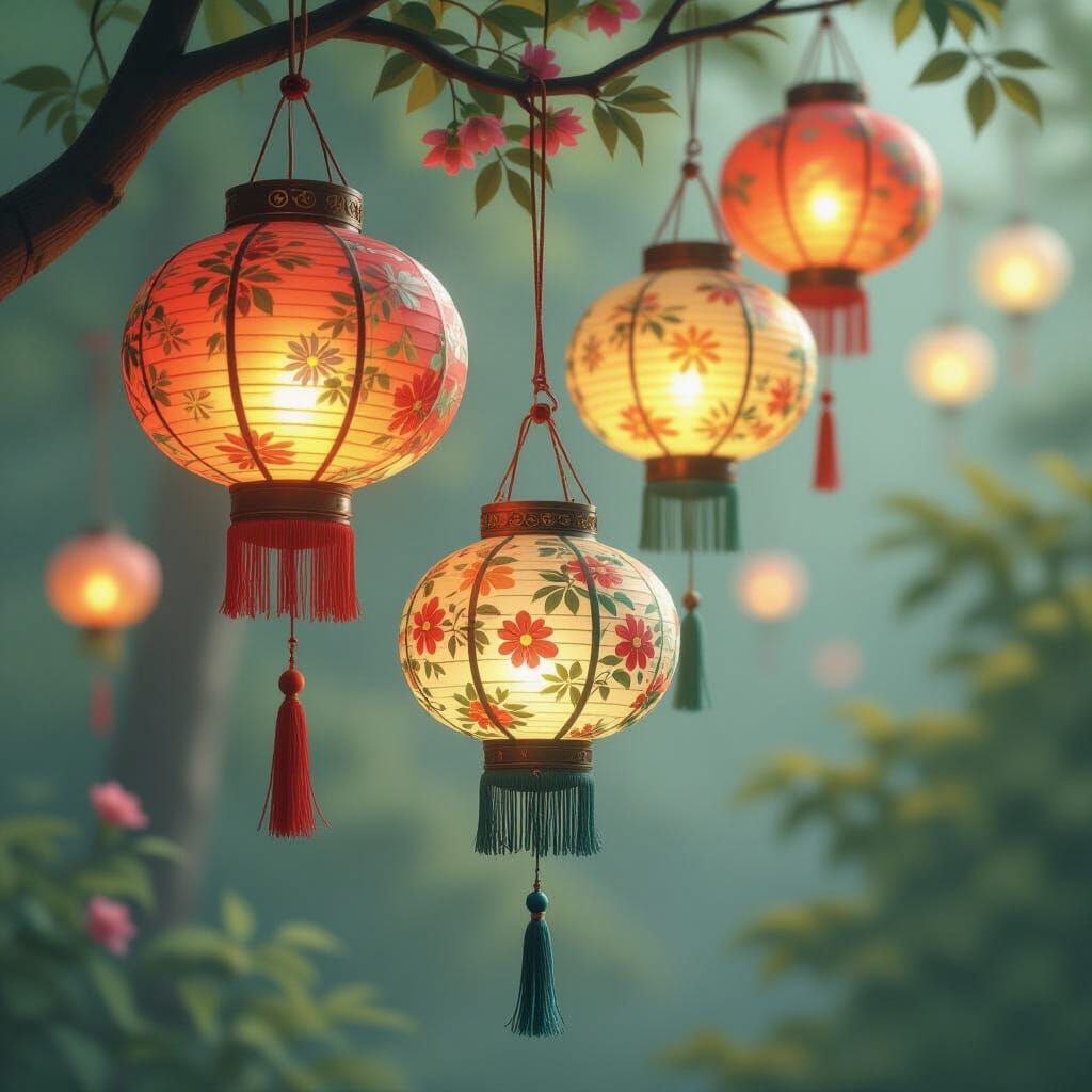 Enchanting Lanterns in Dreamy Fantasy Art Style