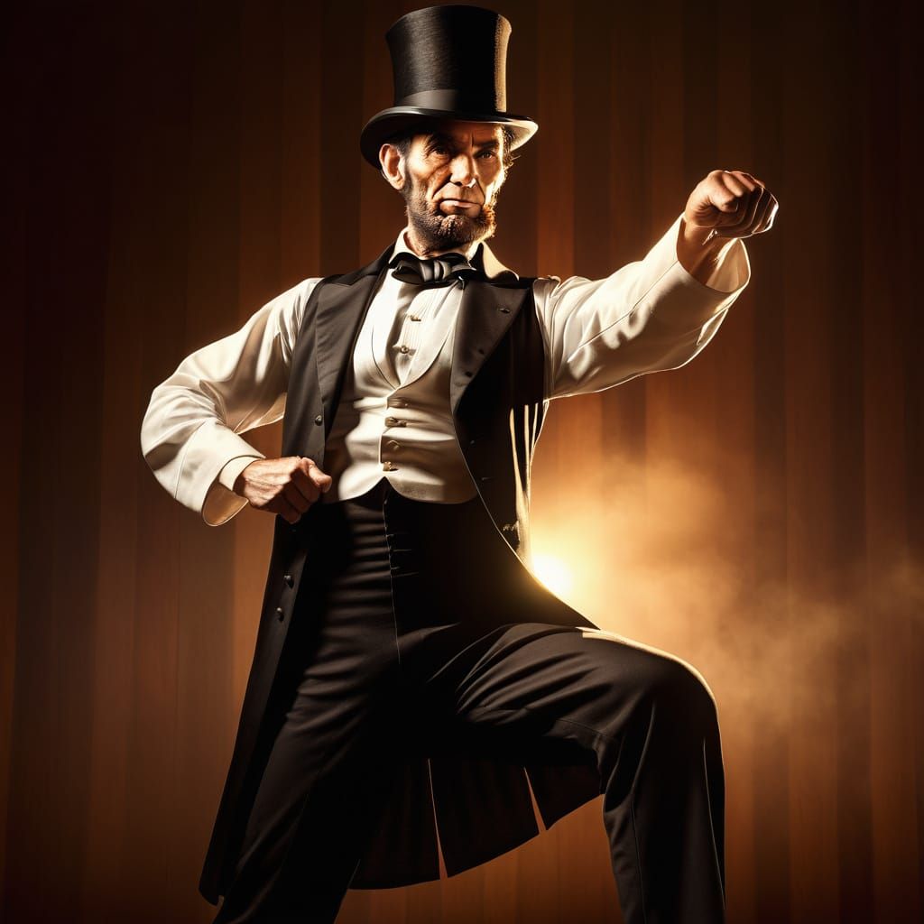 Abraham Lincoln demonstrates karate stance