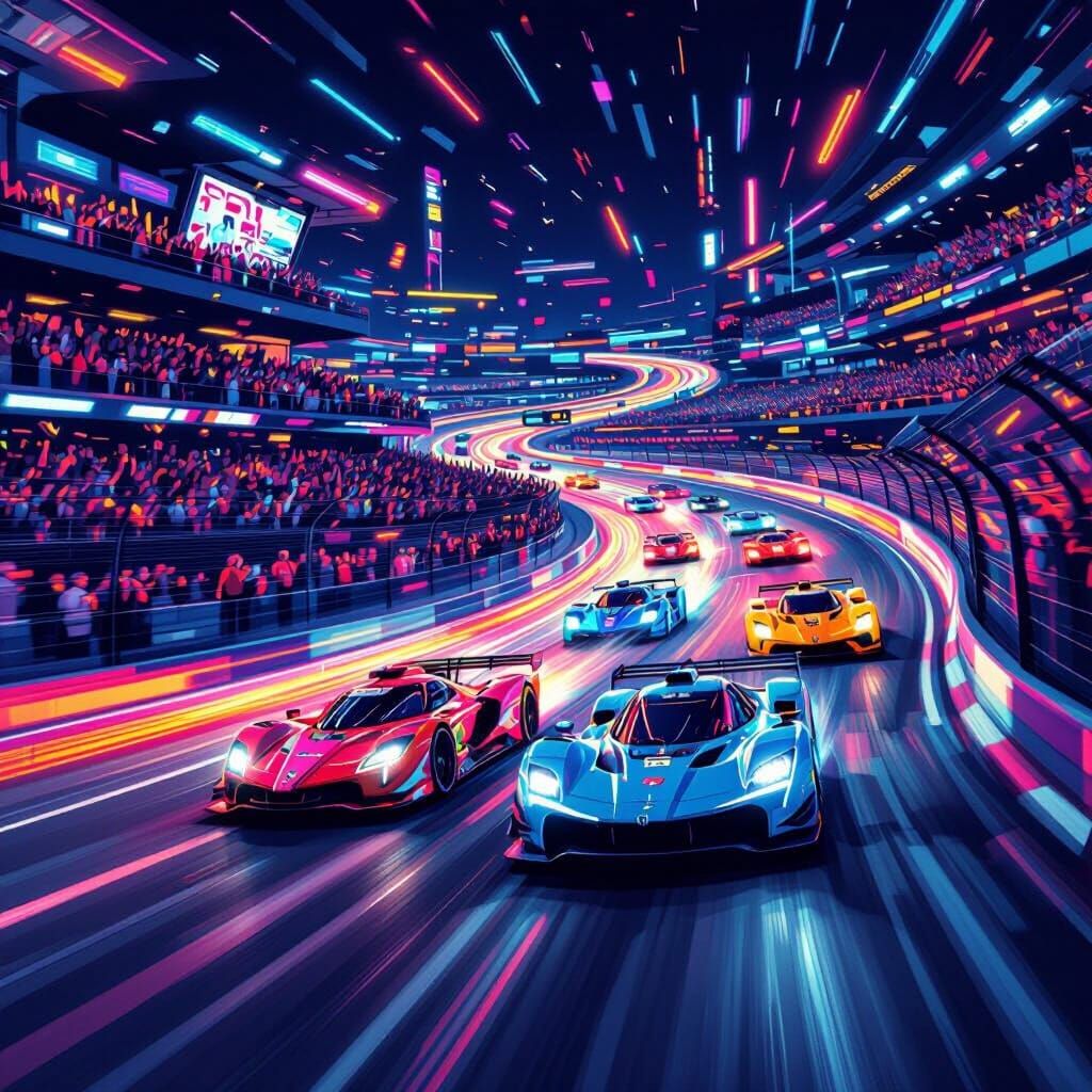 Racing Cars on Track, Syd Mead Inspired Illustration