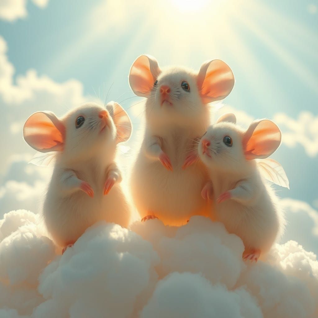 Whimsical Mice Soar in Ethereal Radiance