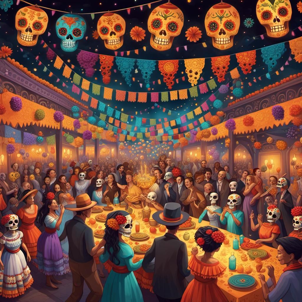 Vibrant Dia de los Muertos Celebration Concept Art