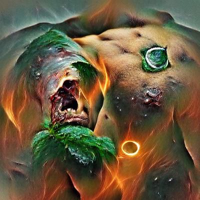 Scarred Man with Green Flame and Starfire Halo