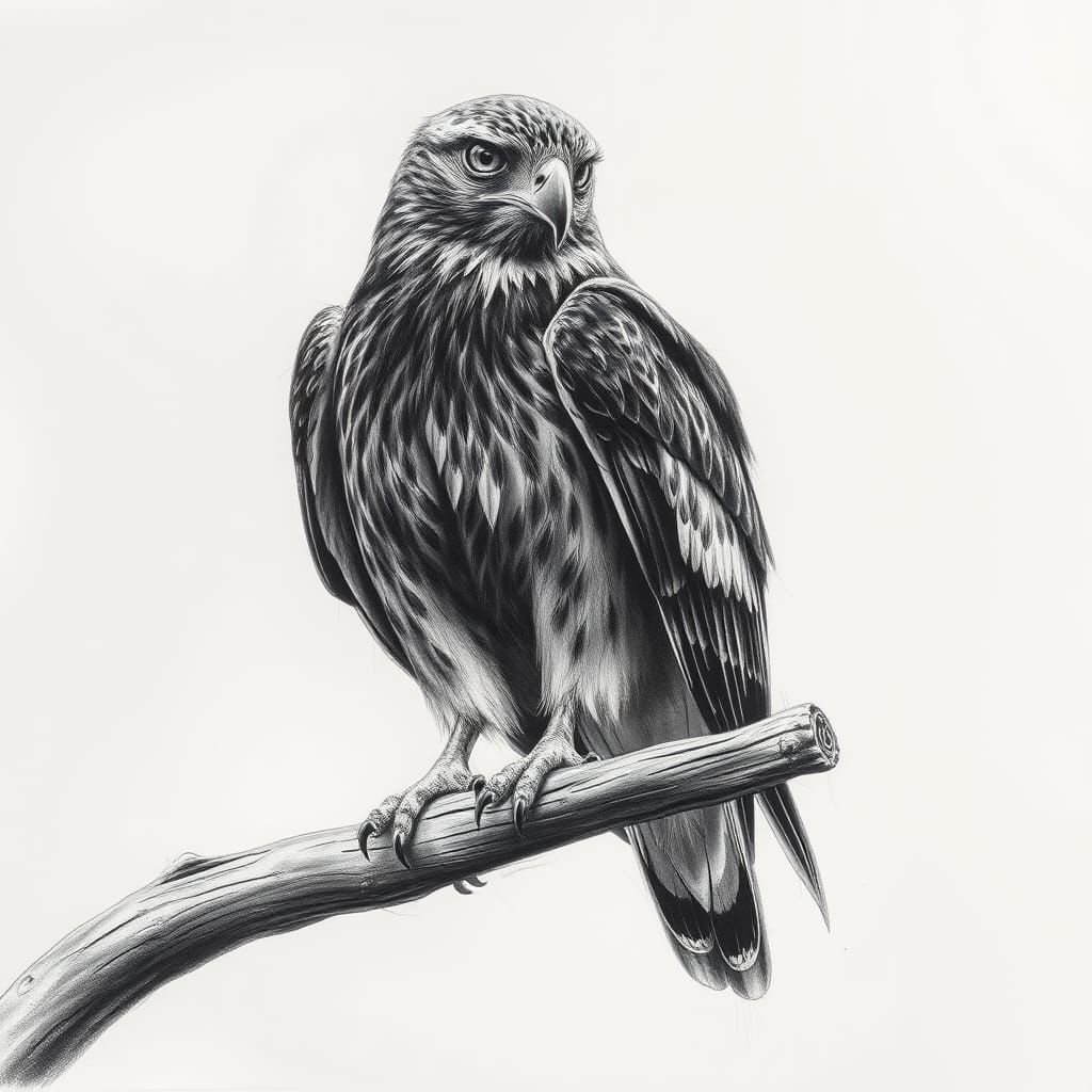 Majestic Hawk in Charcoal Drawing