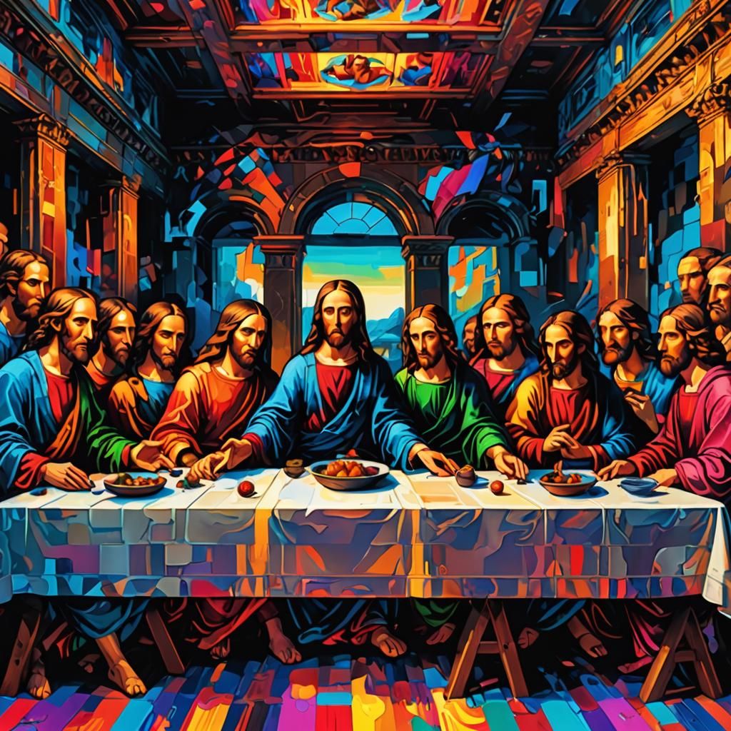 Glitch Art Last Supper with Neon Colors
