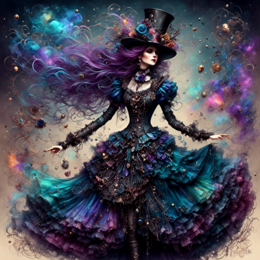 Steampunk Victorian Magician in Art Nouveau Style