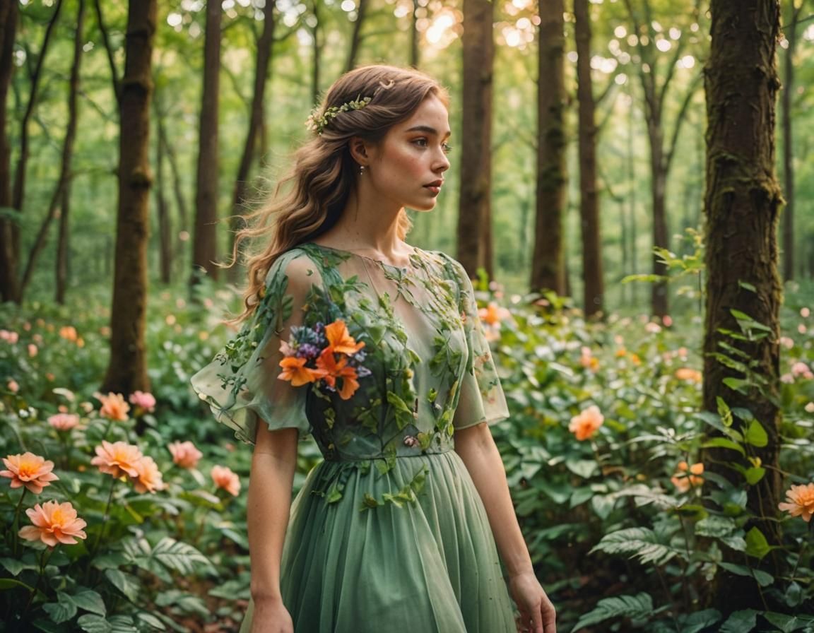 Elegant Model in Forest with Soft Bokeh