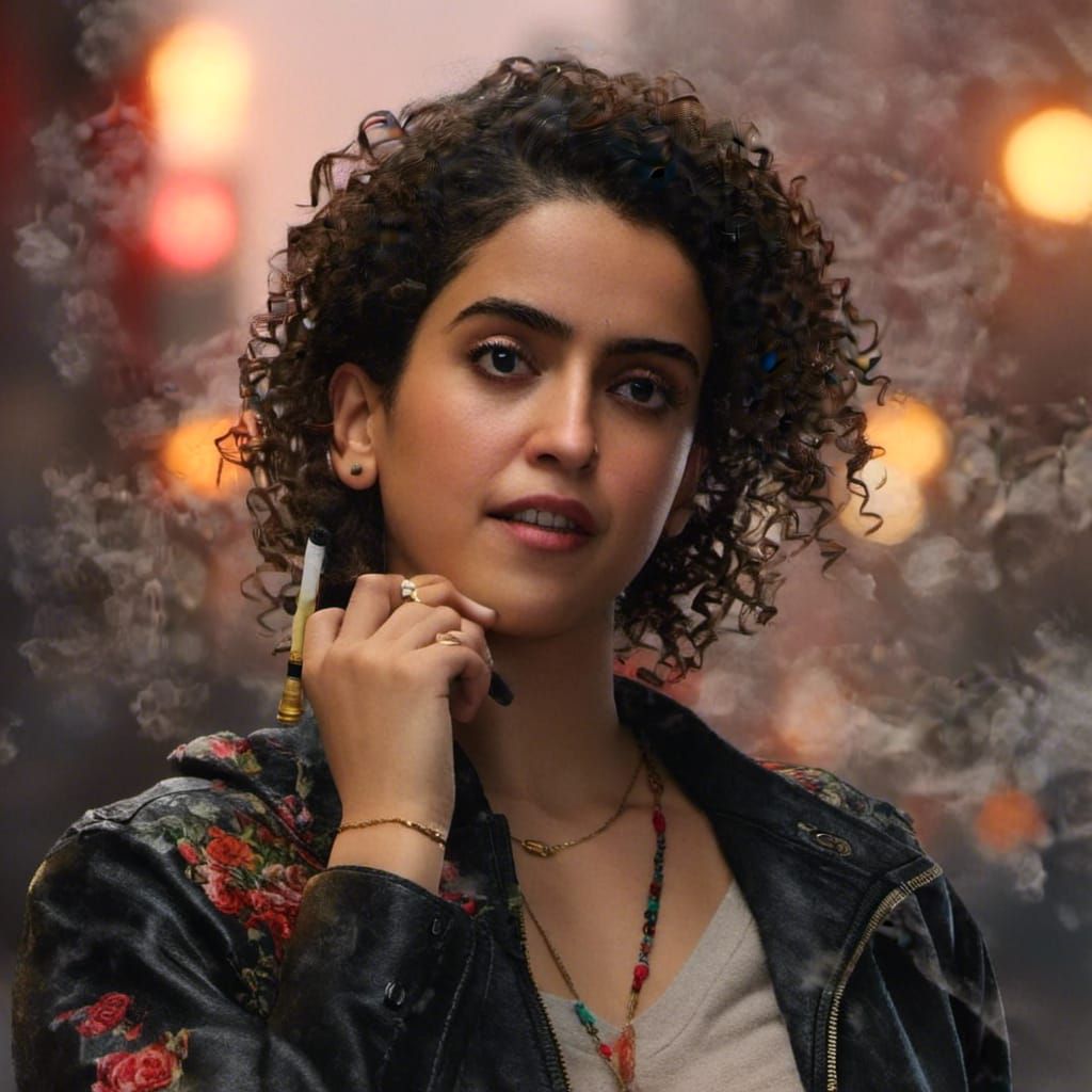 Ultrarealistic Portrait of Sanya Malhotra Smoking