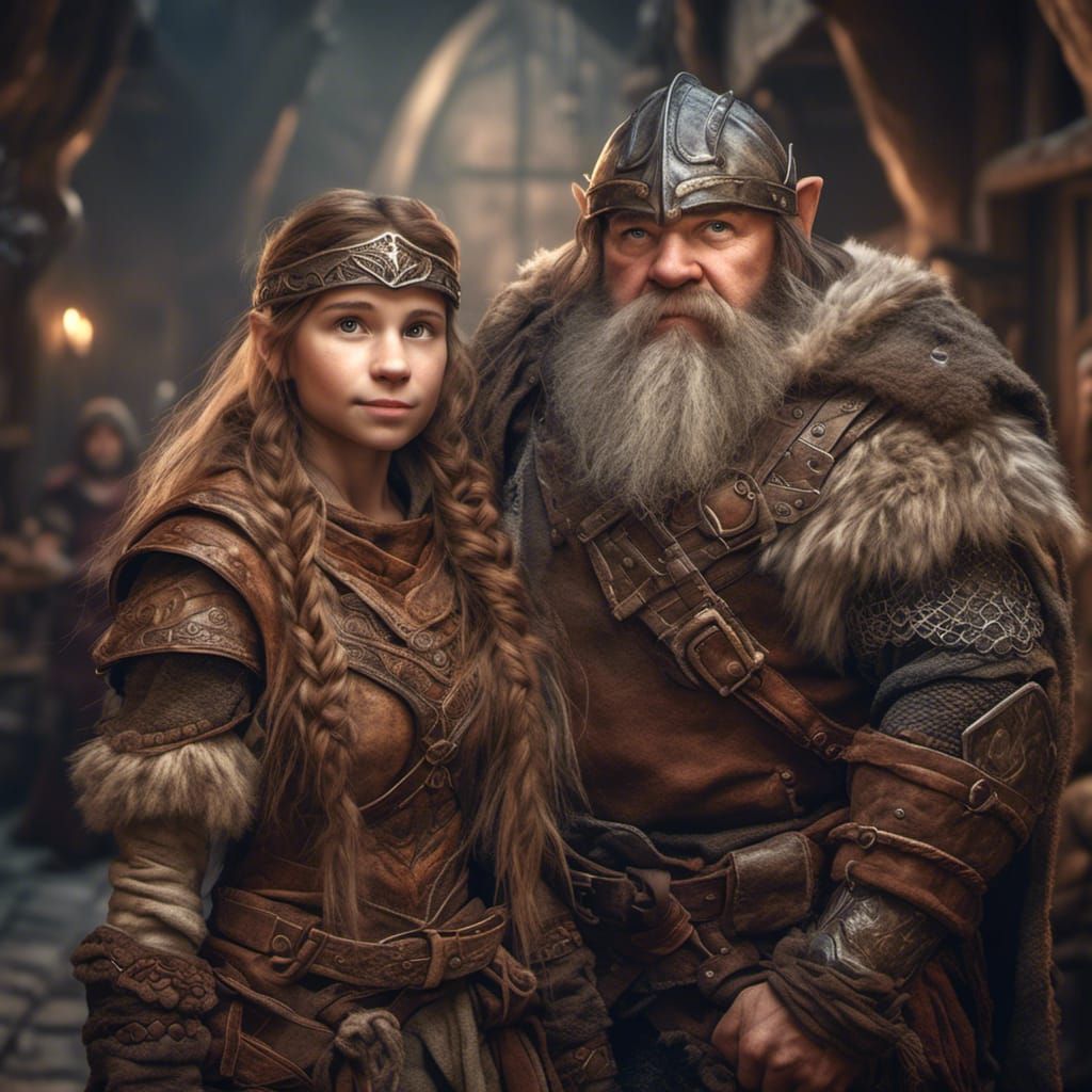 Young Dwarf Couple in Medieval Hall