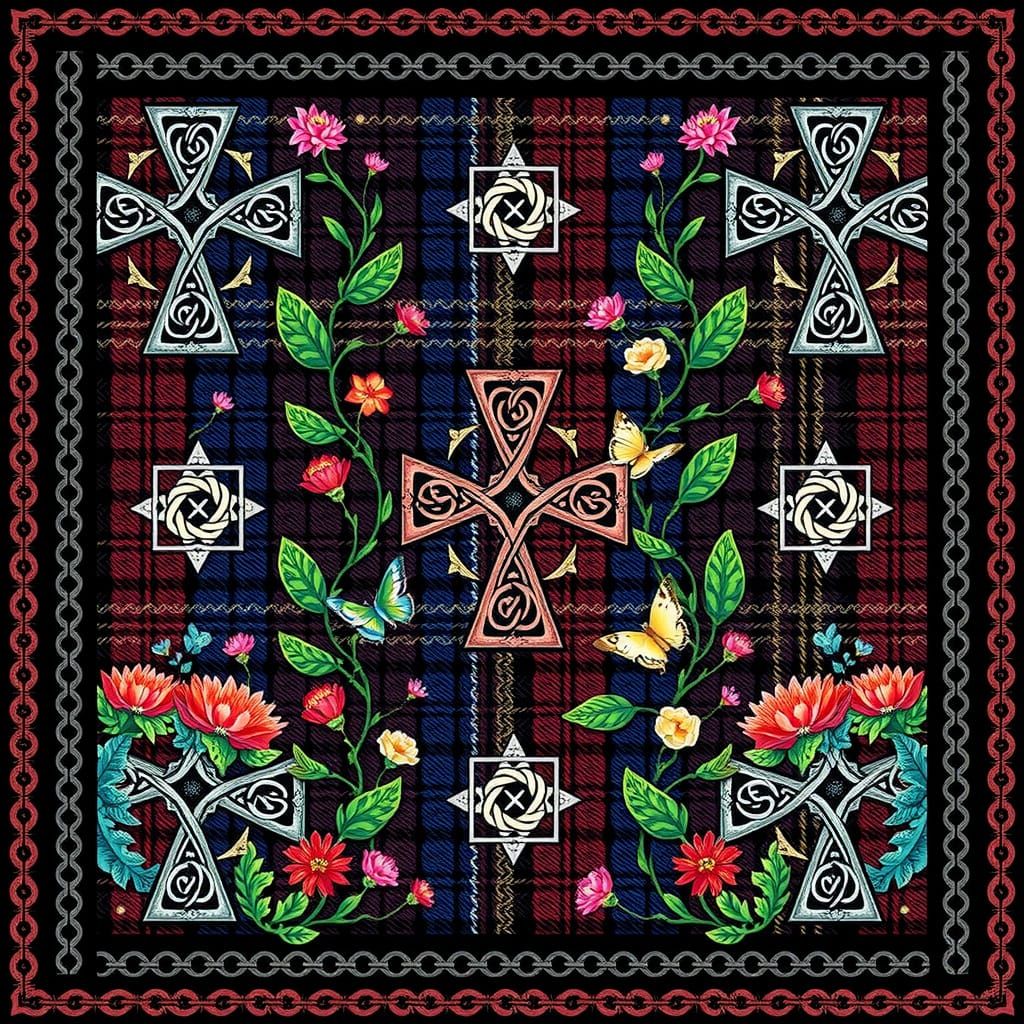 Traditional Celtic-Inspired Fabric Tile with Celtic Crosses ...