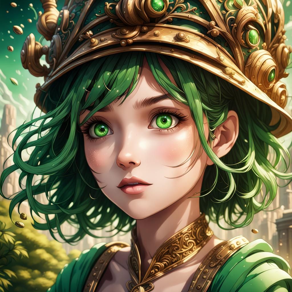 Romantic Manga Schoolgirl with Green Eyes