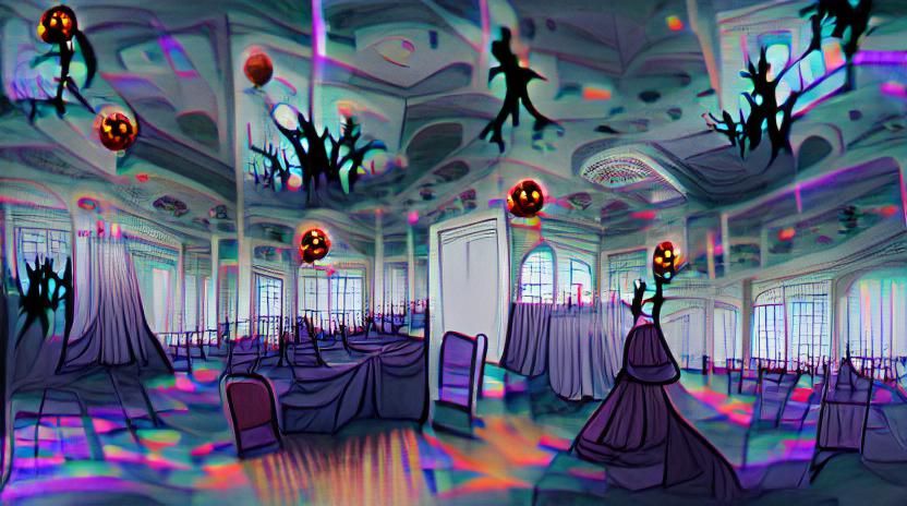 Eerie Empty Ballroom with Ghostly Shadows
