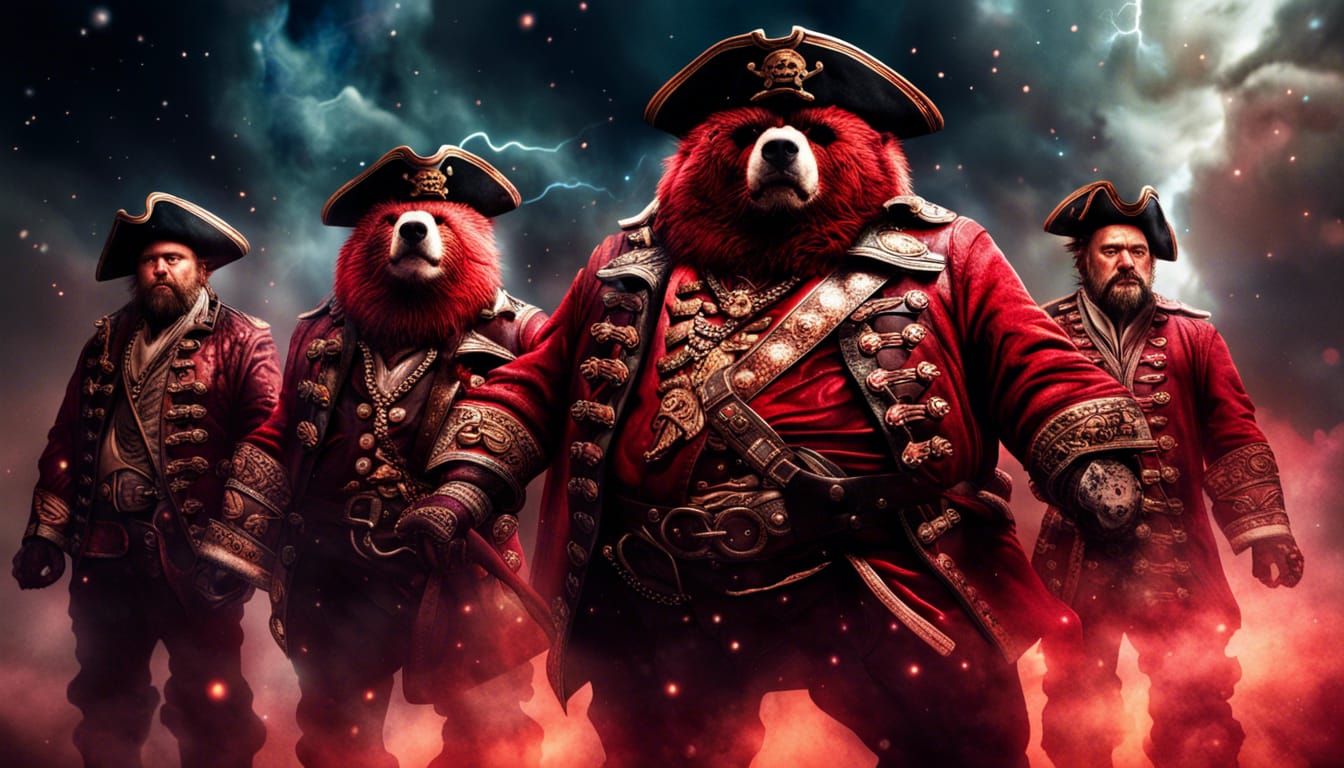 Hyperrealistic Obese Bear Pirate Captain in Red Galaxy