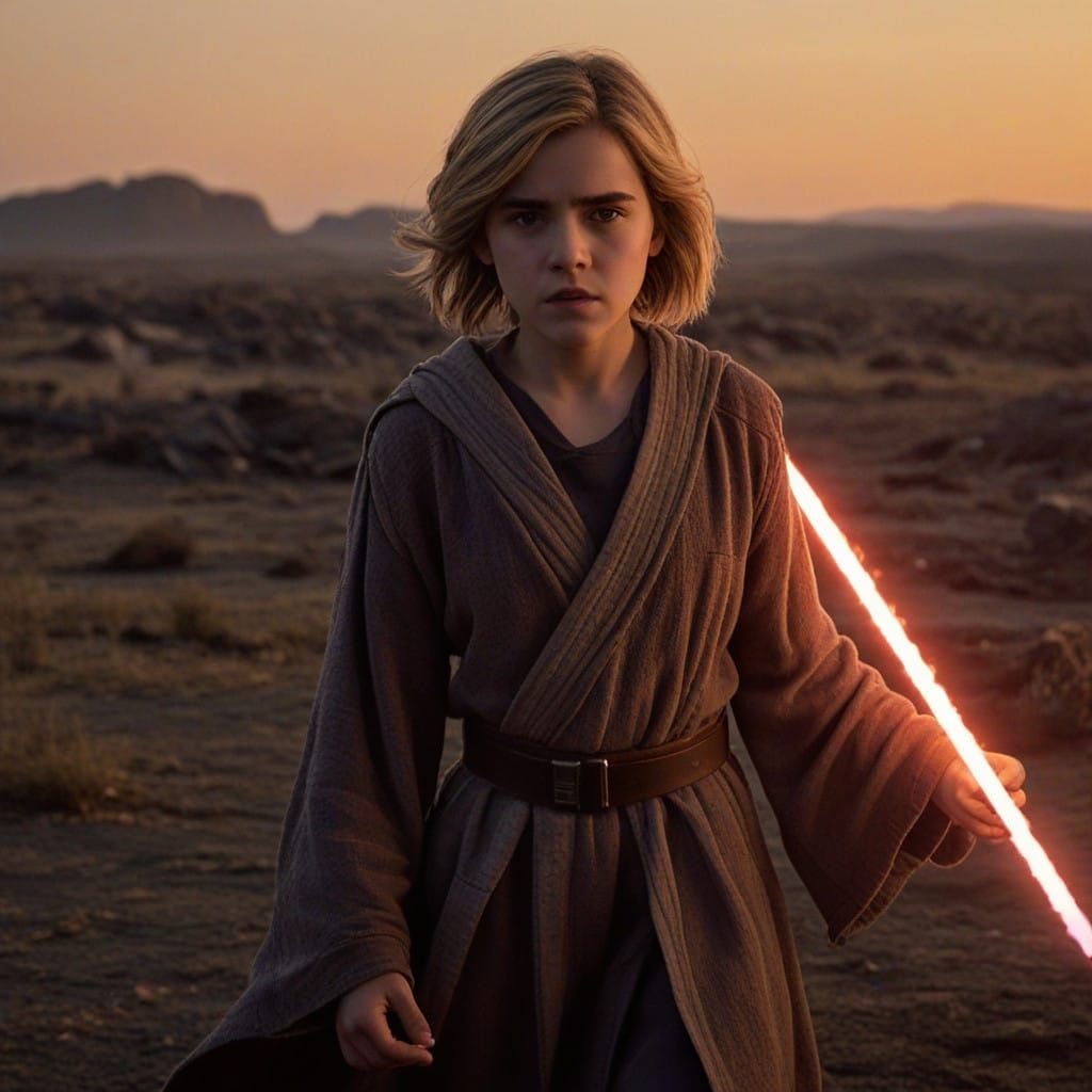 Heroic Jedi in Gritty Sci-Fi Landscape