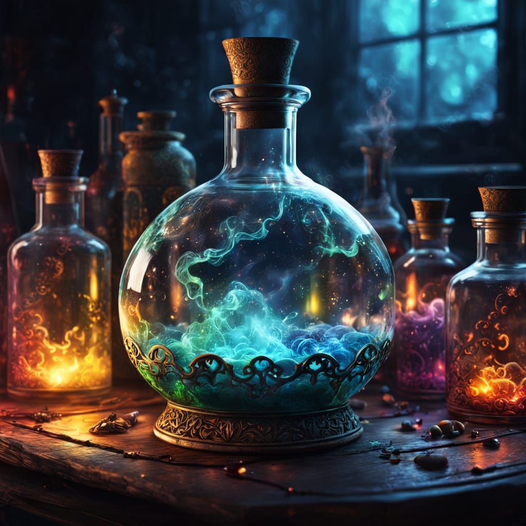 Fantasy Potion in Ornate Glass Bottle