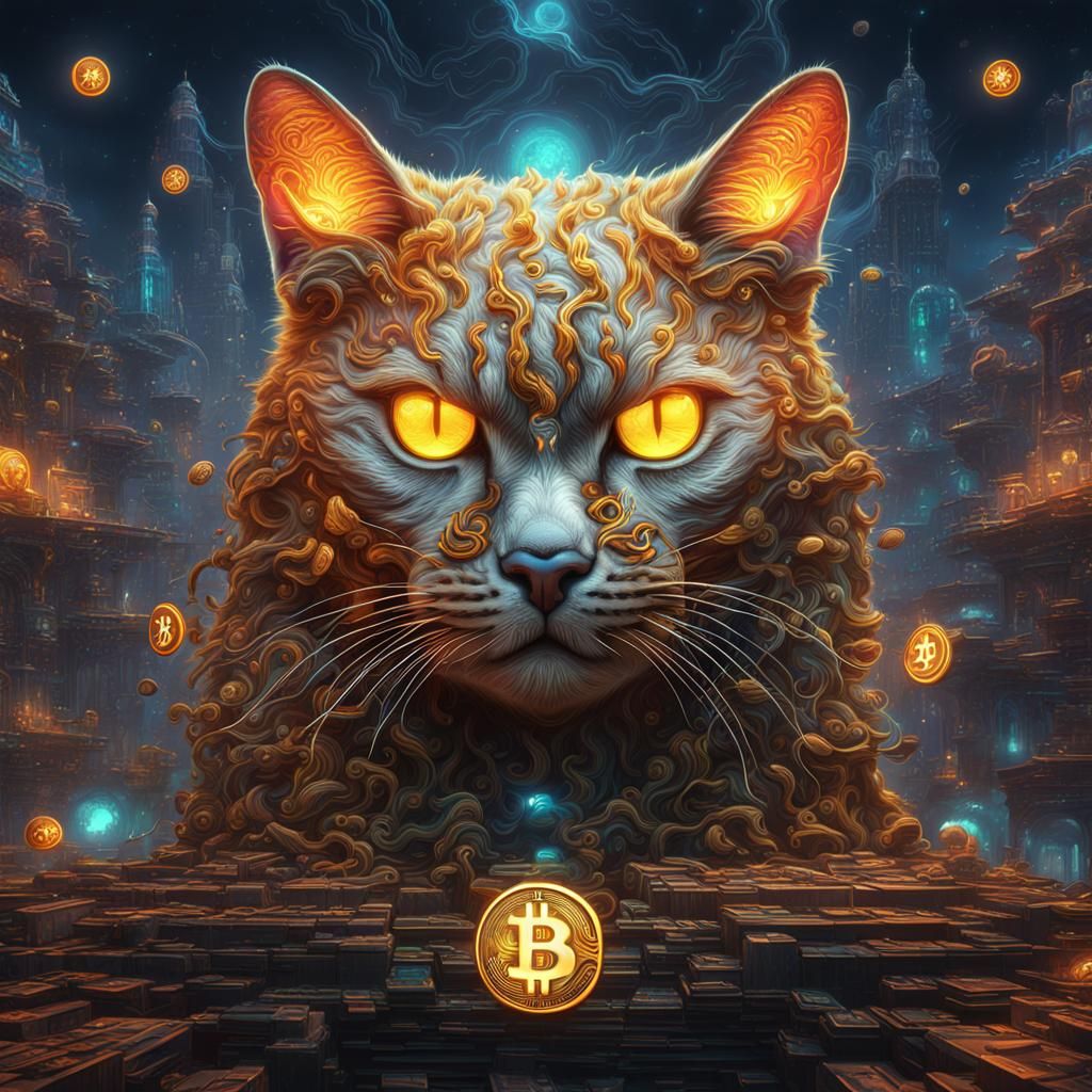 Bitcoin Cat Brain NFT in Detailed Digital Painting