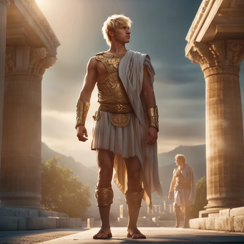 Apollo's Son: Greek Warrior in Ancient Temple