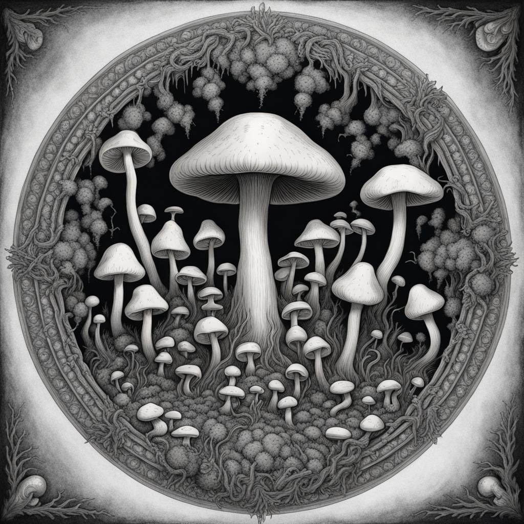 Horror Mushroom Mandala in Doré Style