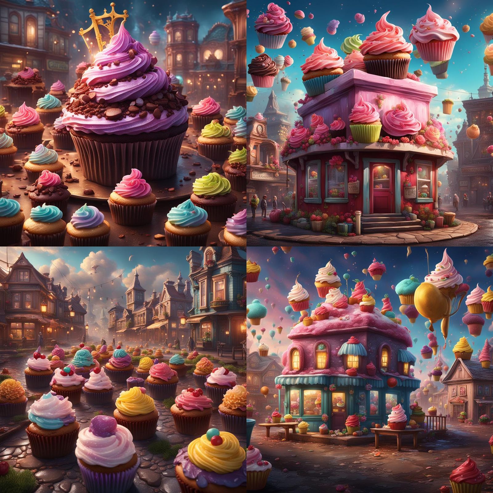 Cupcake Crisis in a Fantastical Town: Digital Art