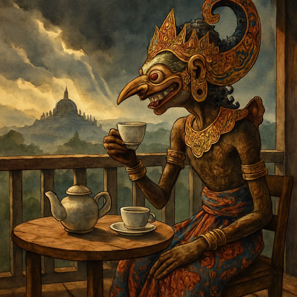 Anthropomorphic Wayang Enjoying a Cuppa and a Chat