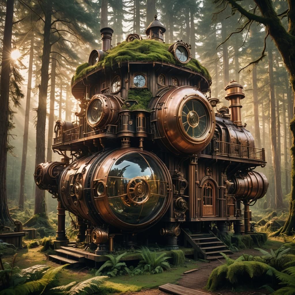 Steampunk Orb Encasing Forest House
