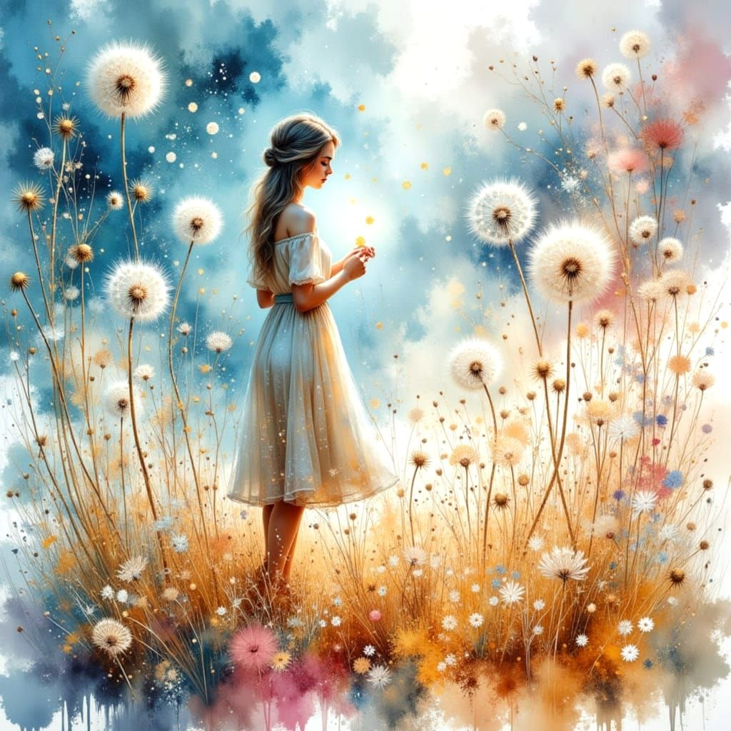 Colorful Abstract Watercolor Painting with Dreamlike Texture...