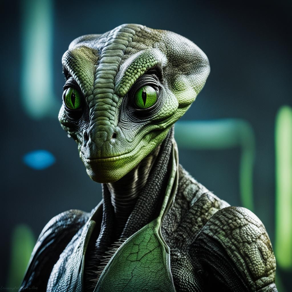 Alien Reptile Portrait with Data Background