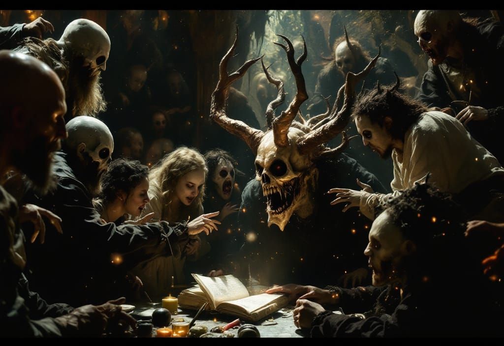 Bosch-Inspired Museum Encounter in Hyperreal Style