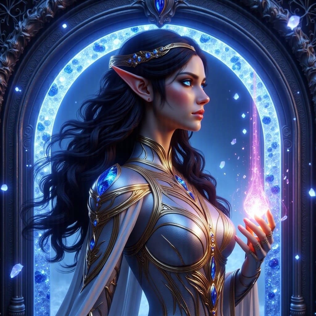 Elven Lady Portrait with Shimmering Portal