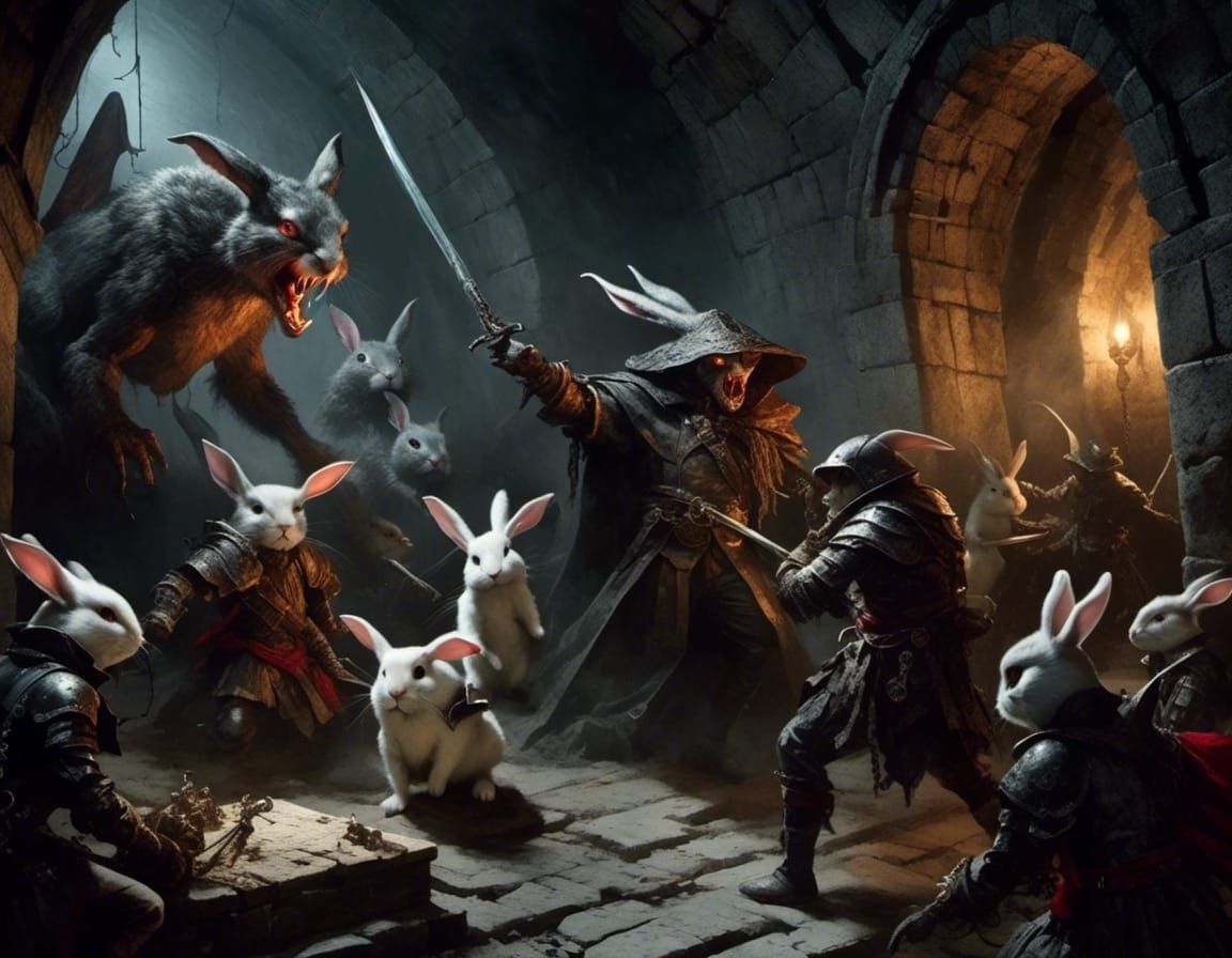 D&D Adventurers Fight Vampire Rabbits in Crypt