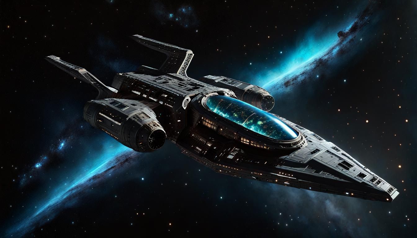 Futuristic Spacecraft in Asteroid Belt