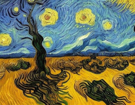 Emotional Landscape in Van Gogh Style with Swirling Sky